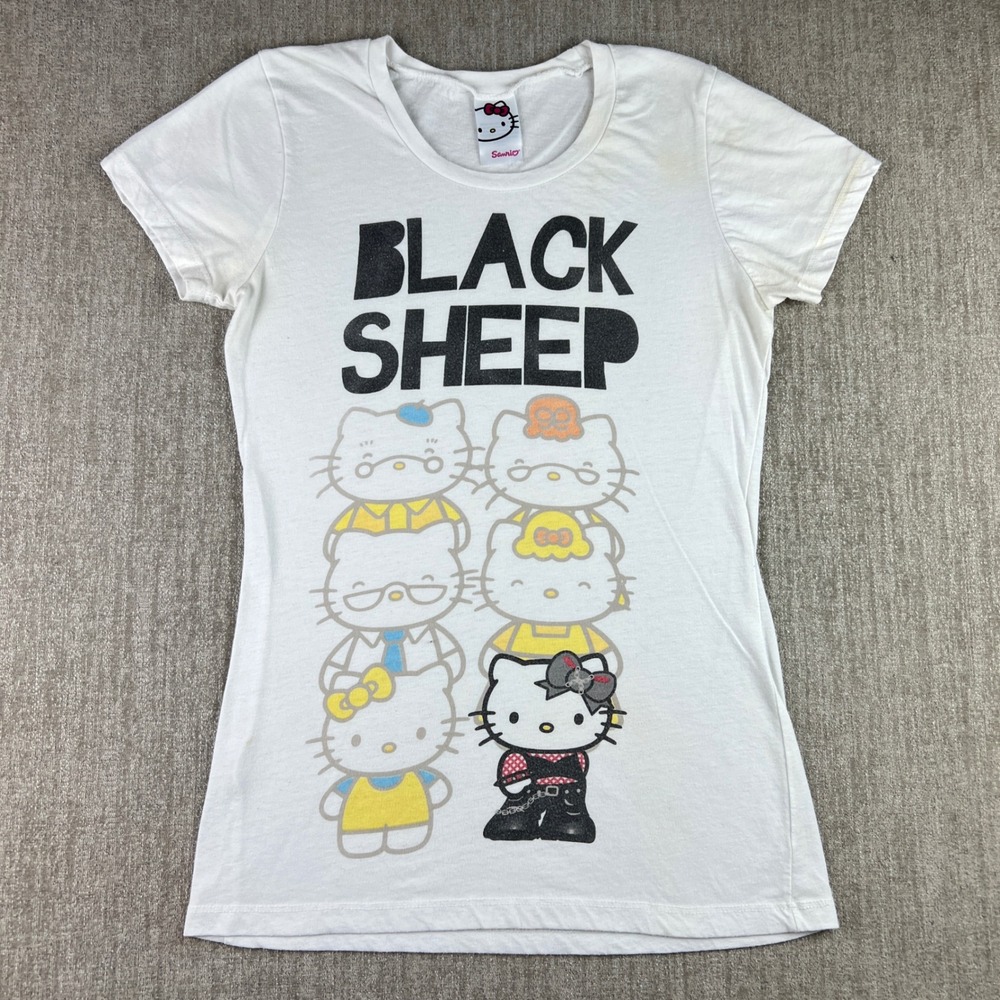 Sanrio Hello Kitty T Shirt Womens Large White Black Sheep Emo Y2K Scene Graphic